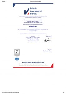 British Asssessment Bureau UKAS ISO 9001 Certificate